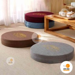 Nệm ngồi bệt hình tròn, nệm ngồi thiền thêu hoa sen - NNBT05